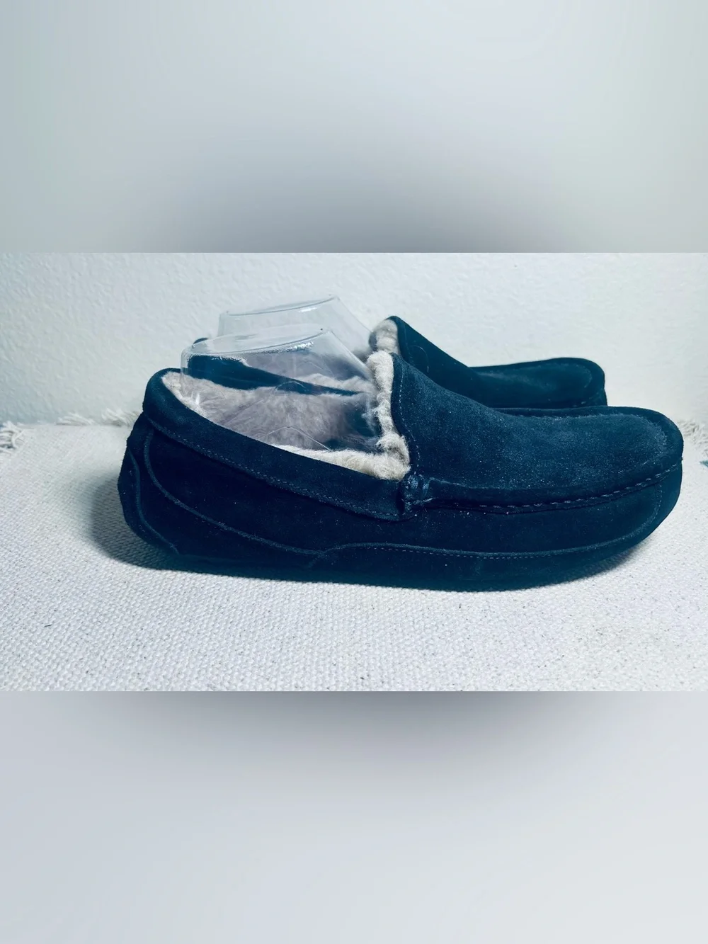 UGG Ascot Black Suede Shearling Slip-Ins